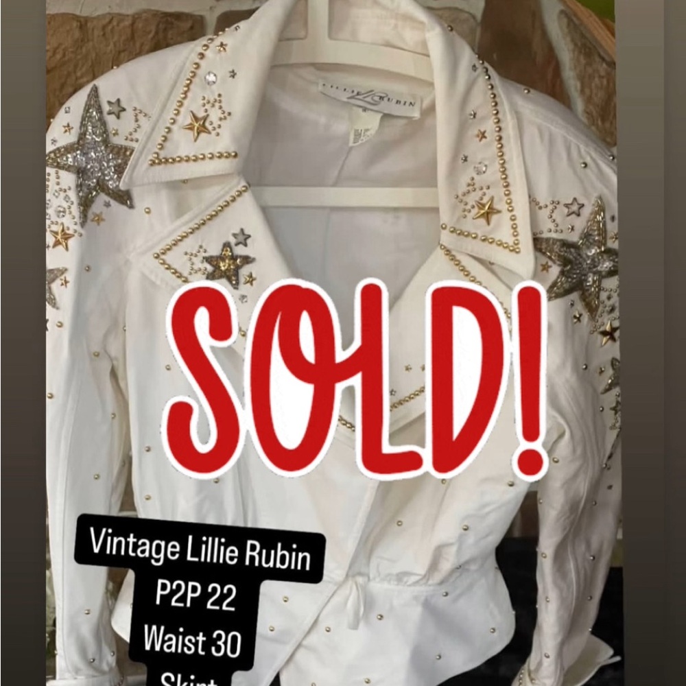 Lillie Rubin White Leather Jacket with Star Embellishments